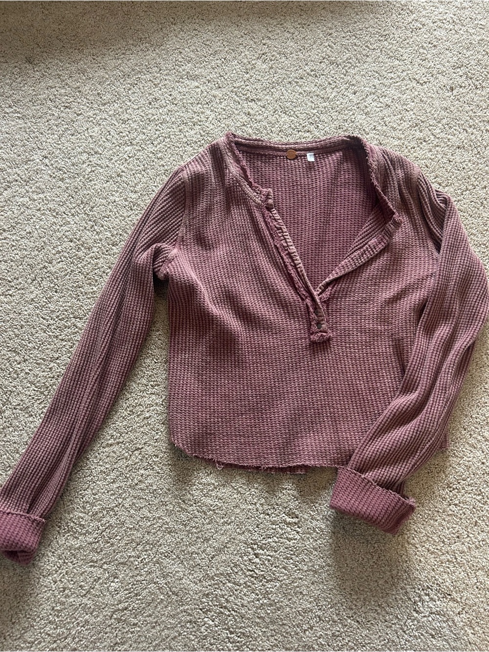 Free People Waffle Knit Henley in Mauve Rose